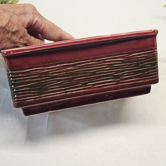 McCoy USA Pottery Burgundy Red Green Ribbed Window Box Planter Vintage 50s - Picture 8 of 10